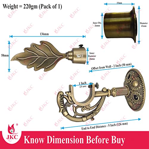 JKC Antique Look Zinc Alloy Leaf Curtain Brackets and Holders - Curtain Bracket Set with Curtain Knobs and Rod End Cap, Ideal Curtain Knob Solution - Bracket 1 Holder 1 Wall to Wall 1 - Image 2