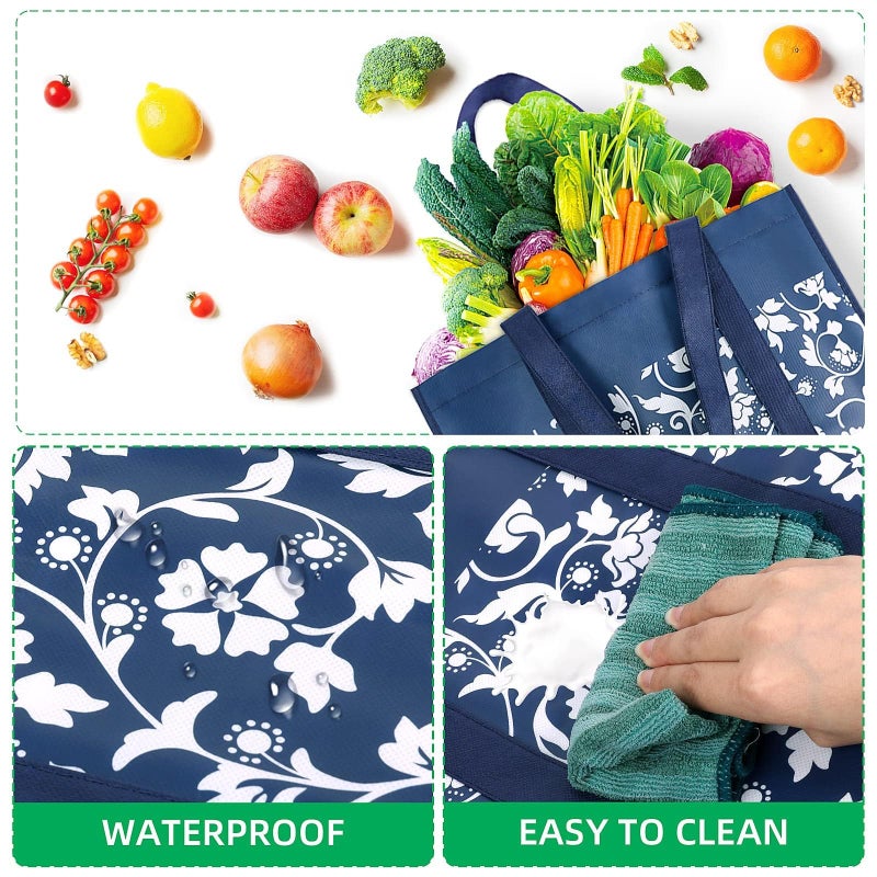 WOWBOX Reusable Grocery Bags Foldable Tote Bags Bulk with Reinforced Handles Shopping Bags for Groceries Heavy Duty Kitchen Reusable Grocery Bags with Waterproof Coating 4-Pack, Blue - Image 2