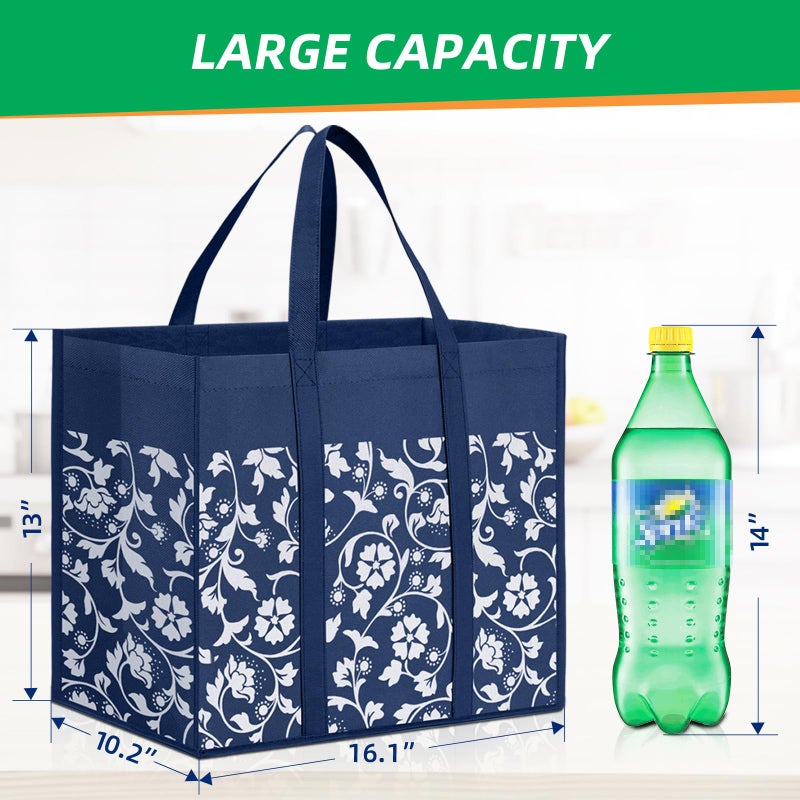 WOWBOX Reusable Grocery Bags Foldable Tote Bags Bulk with Reinforced Handles Shopping Bags for Groceries Heavy Duty Kitchen Reusable Grocery Bags with Waterproof Coating 4-Pack, Blue - Image 3