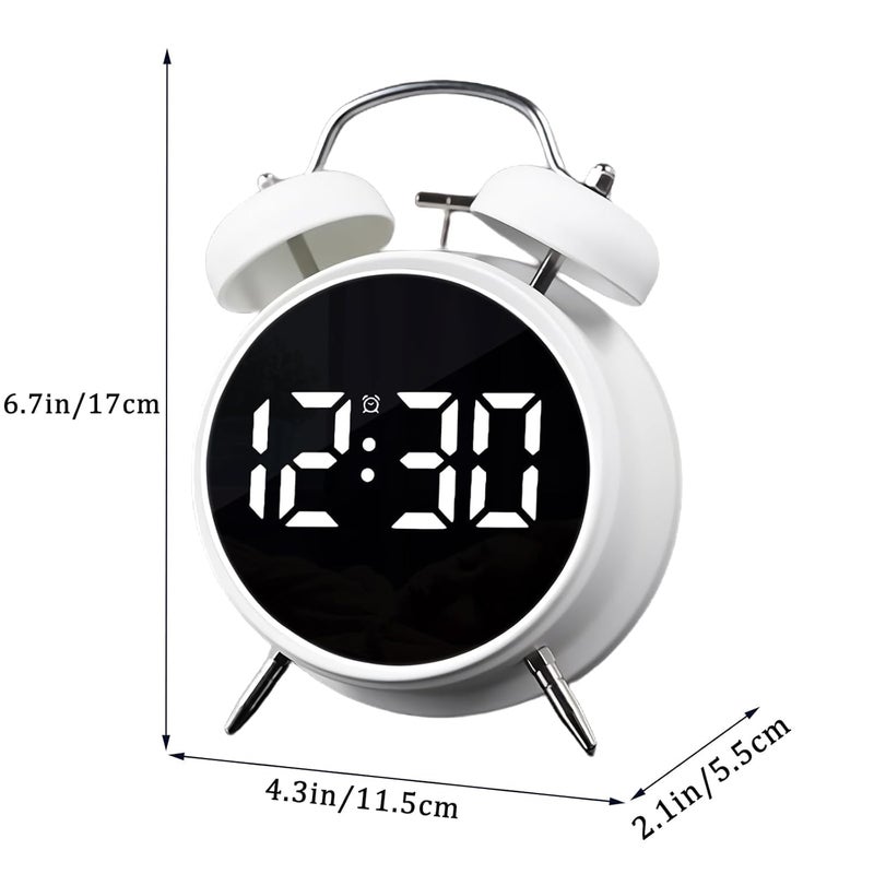 waqif LED Display Digital Clock with Night Light Twin Bell Alarm Clock USB Rechargeable Battery Operated Loud Bell Metal Alarm Clock for Office Bedroom White - Image 2