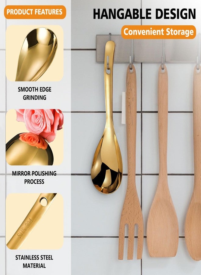 Roucerlin 2 Pcs 9 Inch Gold Stainless Steel Rice Spoons Paddle, Metal Spatula Scoop, Non-Stick Cooker Spoon, Soup Ladle Scooper Spoons for Serving Cooking Kitchen Utensil - Image 3