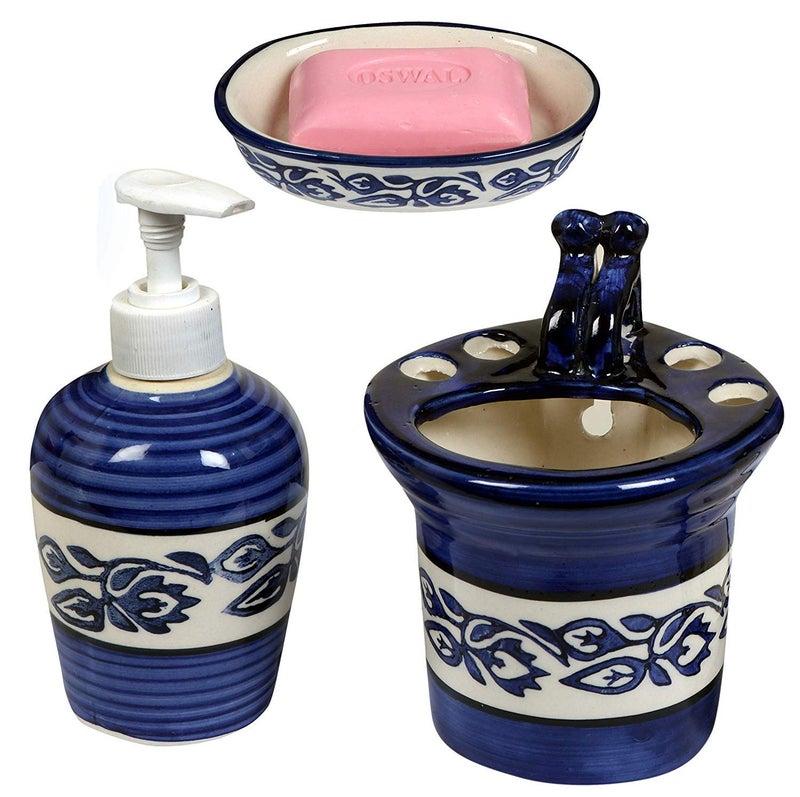 JGS Ceramic Bathroom Accessory Brush Toothpaste Holder with Soap Dish for Home Bathroom Set of 3 - Image 3
