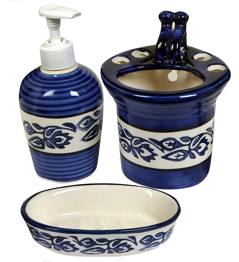 JGS Ceramic Bathroom Accessory Brush Toothpaste Holder with Soap Dish for Home Bathroom Set of 3 - Image 2