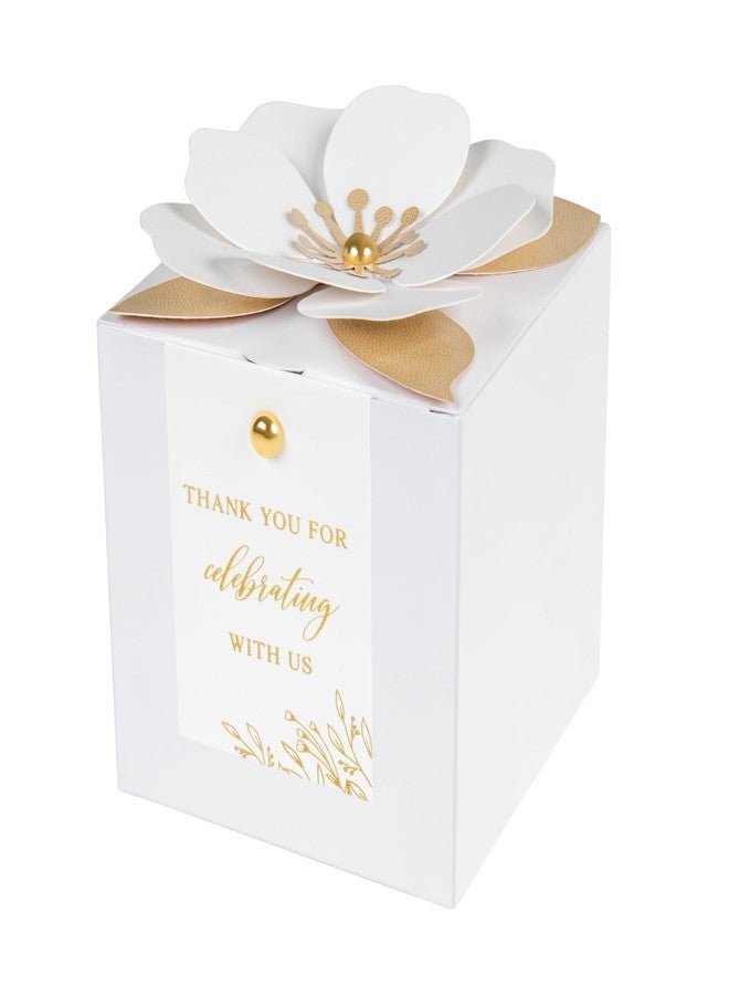 FEIYI 20 PCS White Gift Boxes, 3 In 1 Favor Boxes with Floral Decor, White Thank You Tags Cupcake Containers Gift wrapping for Wedding, Baby Shower, Birthday, Decorations Party - 3.55x3.55x3.55 - Image 1