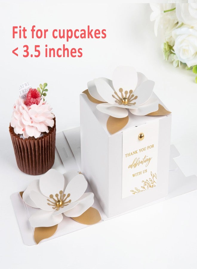 FEIYI 20 PCS White Gift Boxes, 3 In 1 Favor Boxes with Floral Decor, White Thank You Tags Cupcake Containers Gift wrapping for Wedding, Baby Shower, Birthday, Decorations Party - 3.55x3.55x3.55 - Image 4