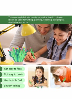 Excefore Gel Pens, 24 Pcs Cactus Pens for Kids Ink Roller Shaped Ballpoint Black Pen with Flower Office School Supplies Home Writing  - Image 2