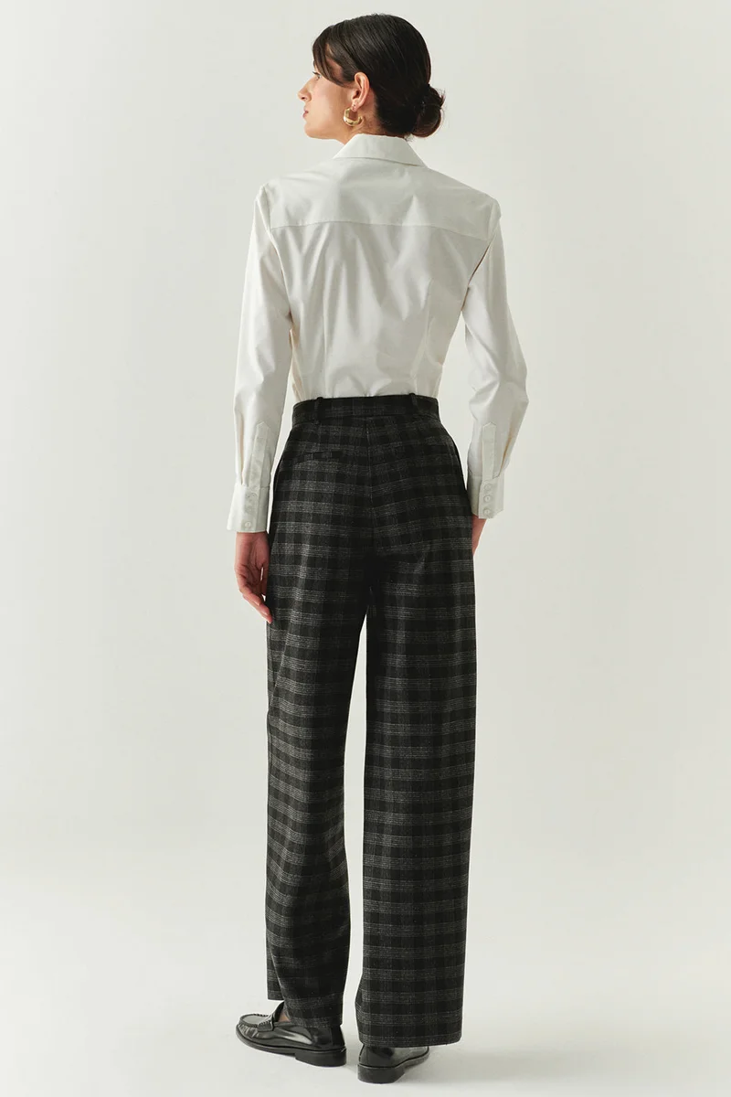 Exquise Plaid Stone Detail Pocketed Straight Leg Regular Anthracite Trousers