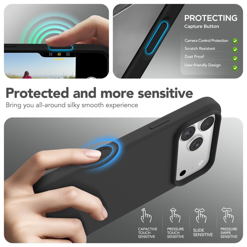 GONEZ Magnetic for iPhone 17 Pro Case, Compatible with MagSafe, [Screen Protector + Camera Lens Protector], Liquid Silicone Anti-Scratch Shockproof Protective Phone Case 6.3 inch, Black - Image 5