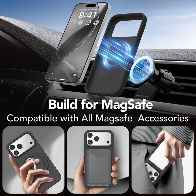 GONEZ Magnetic for iPhone 17 Pro Case, Compatible with MagSafe, [Screen Protector + Camera Lens Protector], Liquid Silicone Anti-Scratch Shockproof Protective Phone Case 6.3 inch, Black - Image 4