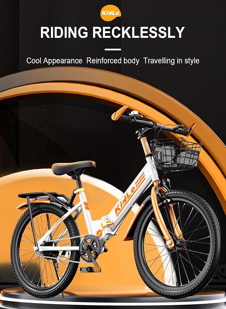 KidLe 18-20-22 Inch Kids Bike, Foldable Mountain Bike for 6-12 Years, with Basket and Passengers Rear Seat, High Carbon Steel Frame, Bicycle for Kids Boys and Girls - Image 3