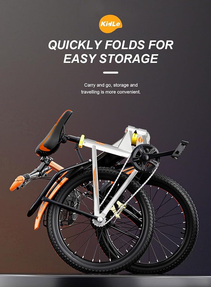 KidLe 18-20-22 Inch Kids Bike, Foldable Mountain Bike for 6-12 Years, with Basket and Passengers Rear Seat, High Carbon Steel Frame, Bicycle for Kids Boys and Girls - Image 4