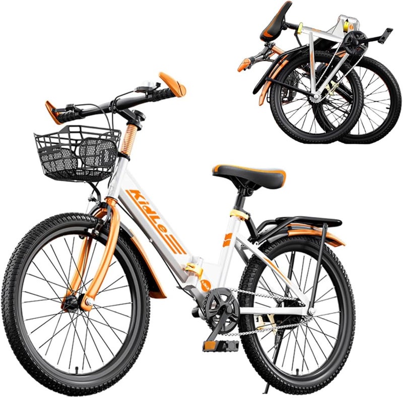 KidLe 18-20-22 Inch Kids Bike, Foldable Mountain Bike for 6-12 Years, with Basket and Passengers Rear Seat, High Carbon Steel Frame, Bicycle for Kids Boys and Girls - Image 1