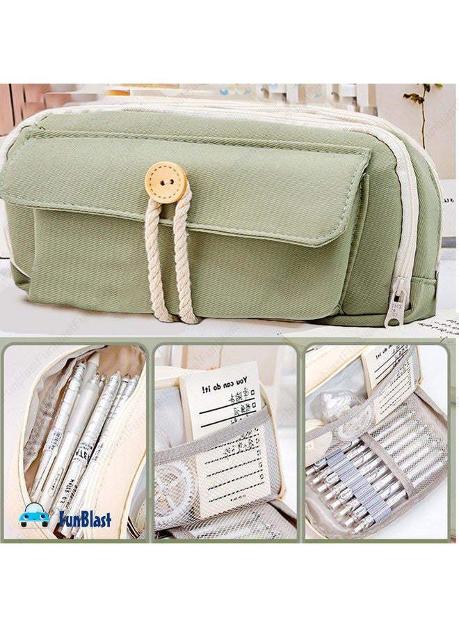 FunBlast Pencil Pouch, Pencil case for Girls, Large Capacity Stationary Organizer Case, Aesthetic Pencil Case Organizer, Multipurpose Zipper Pouch for Kids & Adults (Green) - Image 5