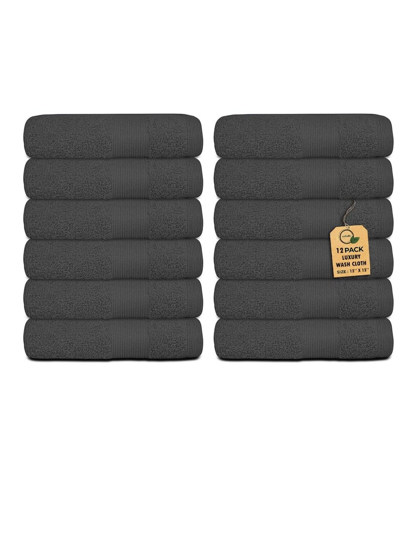 Softolle - Premium Wash Cloths Pack of 12 (13" x 13" Inches)- 100% Combed Ring Spun Cotton WashCloth - Luxury Washcloths – Ultra Soft Face Towels - Highly Absorbent Wash Cloth for Face (Grey) - Image 1