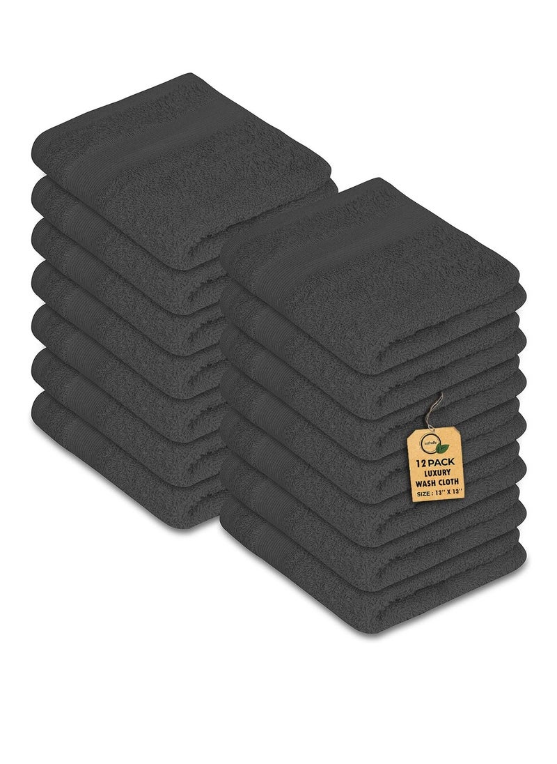 Softolle - Premium Wash Cloths Pack of 12 (13" x 13" Inches)- 100% Combed Ring Spun Cotton WashCloth - Luxury Washcloths – Ultra Soft Face Towels - Highly Absorbent Wash Cloth for Face (Grey) - Image 1