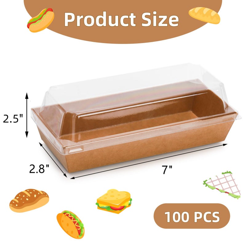 Dicunoy 100 Pack Paper Charcuterie Boxes with Clear Lids, Disposable Sandwich Boxes, Swiss Roll Cake Containers, Rectangle To Go Boxes for Sushi, Snack, Cookie, Fruits, Pastry, Desserts - Image 2