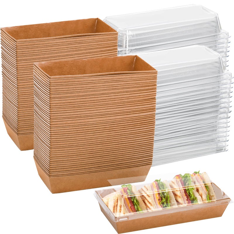 Dicunoy 100 Pack Paper Charcuterie Boxes with Clear Lids, Disposable Sandwich Boxes, Swiss Roll Cake Containers, Rectangle To Go Boxes for Sushi, Snack, Cookie, Fruits, Pastry, Desserts - Image 1