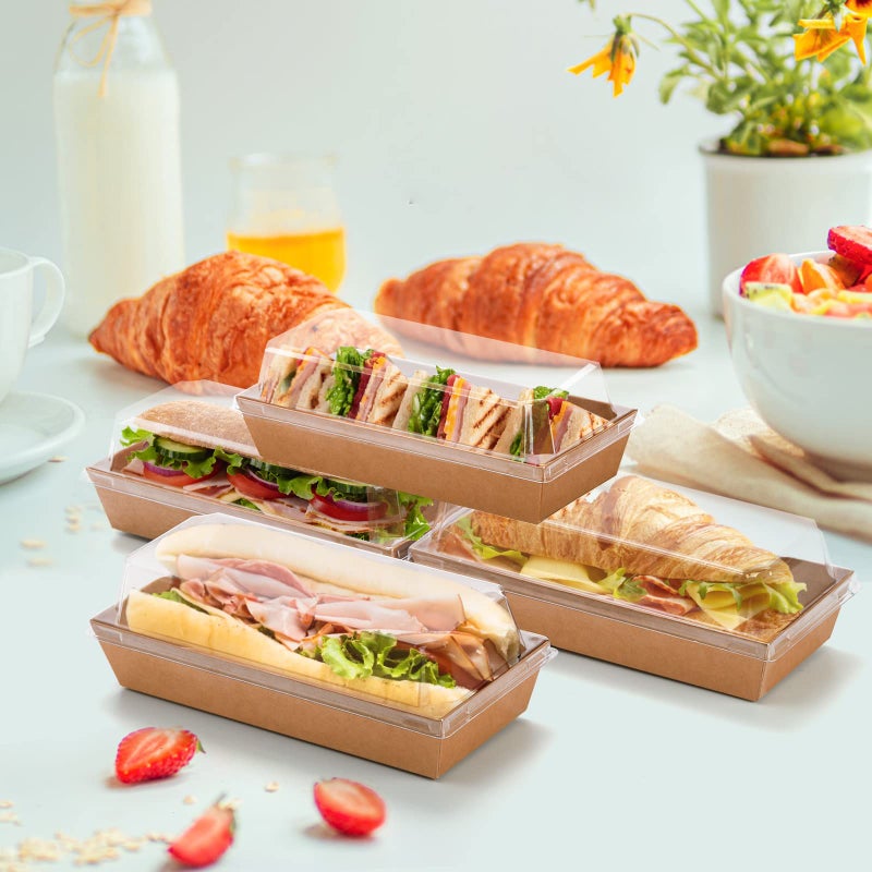 Dicunoy 100 Pack Paper Charcuterie Boxes with Clear Lids, Disposable Sandwich Boxes, Swiss Roll Cake Containers, Rectangle To Go Boxes for Sushi, Snack, Cookie, Fruits, Pastry, Desserts - Image 4