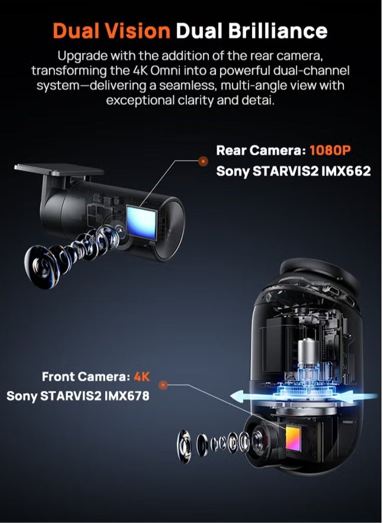 70 ماي كاميرا داش مزدوجة أمامية وخلفية 4K X800 128G، كاميرا سيارات مزودة بـ Sony IMX678، رؤية ليلية STARVIS 2، HDR 360°، 4G LTE، كشف حركة بالذكاء الاصطناعي، ADAS، واي فاي 6 بتردد 5GHz، مراقبة وقوف السيارات، تحكم صوتي - Image 2
