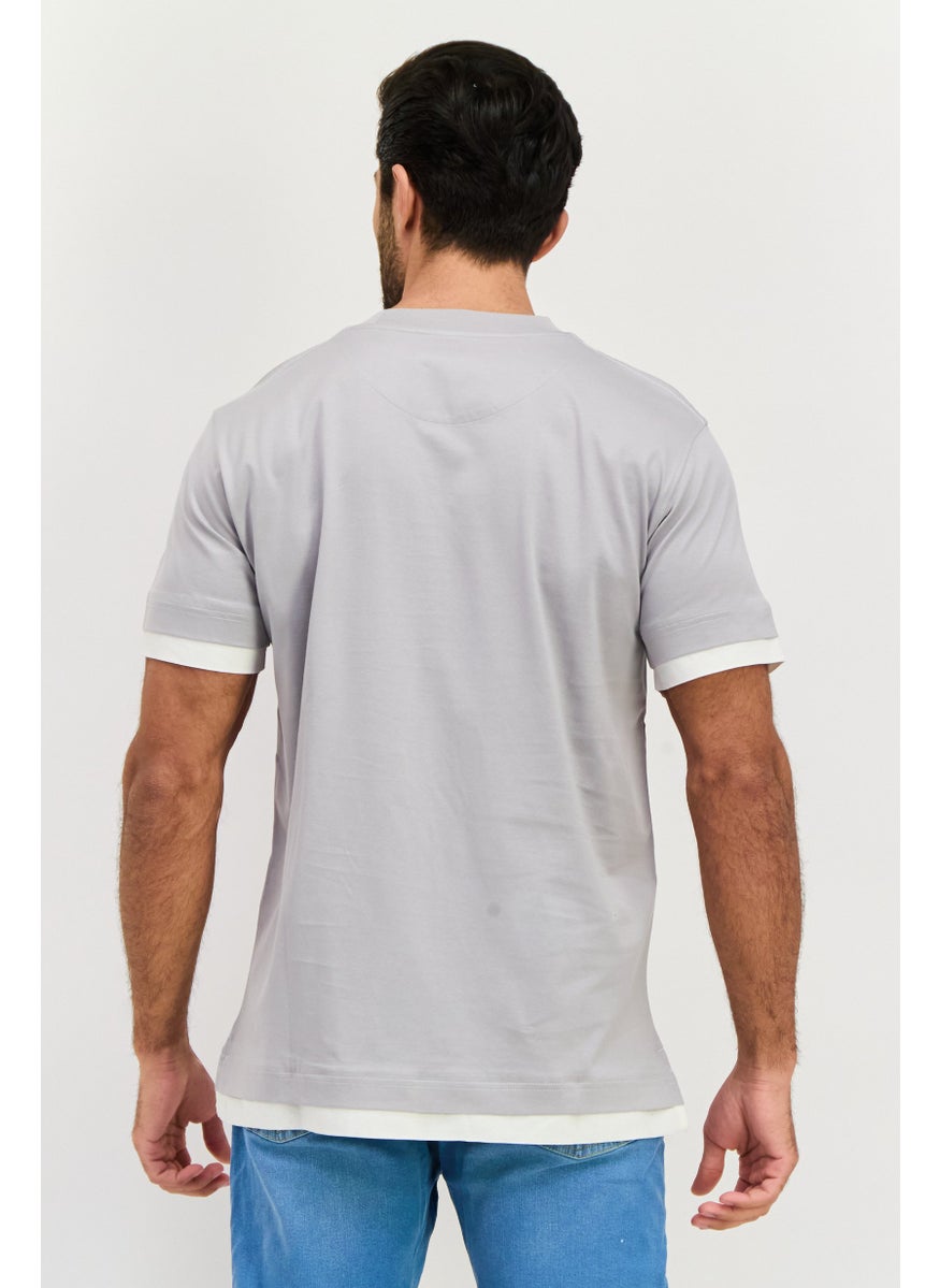 ESPRIT - Men Crew Neck Short Sleeves Plain T-Shirt, Grey - Image 1