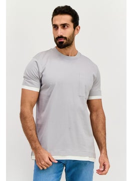Men Crew Neck Short Sleeves Plain T-Shirt, Grey