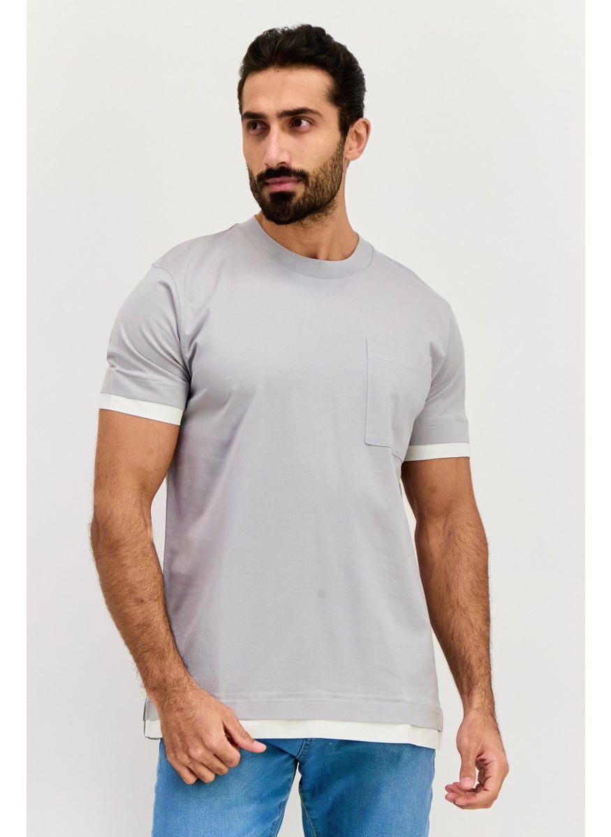 ESPRIT - Men Crew Neck Short Sleeves Plain T-Shirt, Grey - Image 1