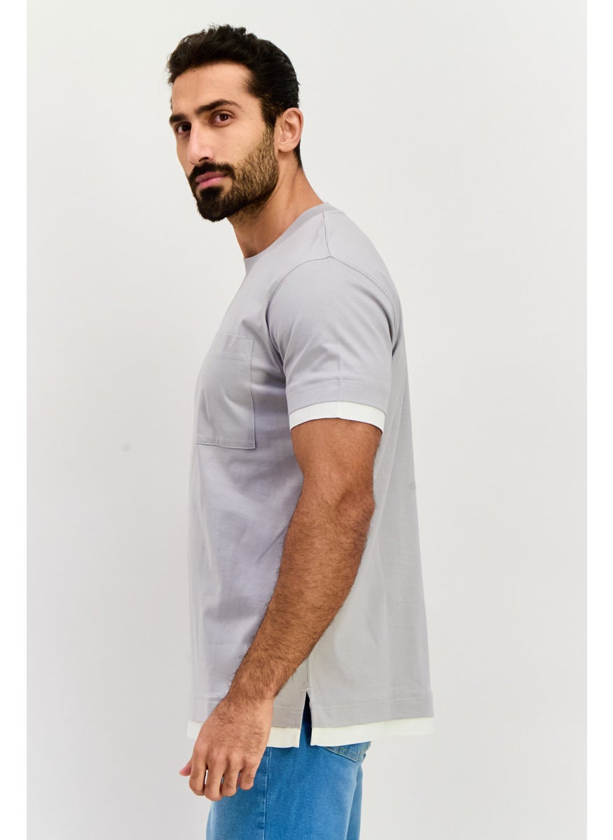 ESPRIT - Men Crew Neck Short Sleeves Plain T-Shirt, Grey - Image 1