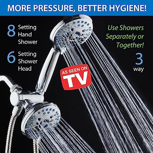 Hotel Spa AquaCare As-Seen-On-TV High Pressure 48-setting Rain & Handheld 3-way Shower Head Combo - Anti-clog Nozzles/Tub, Tile & Pet Power Wash/Extra Long 6 ft. Hose/All Chrome Finish - Image 2