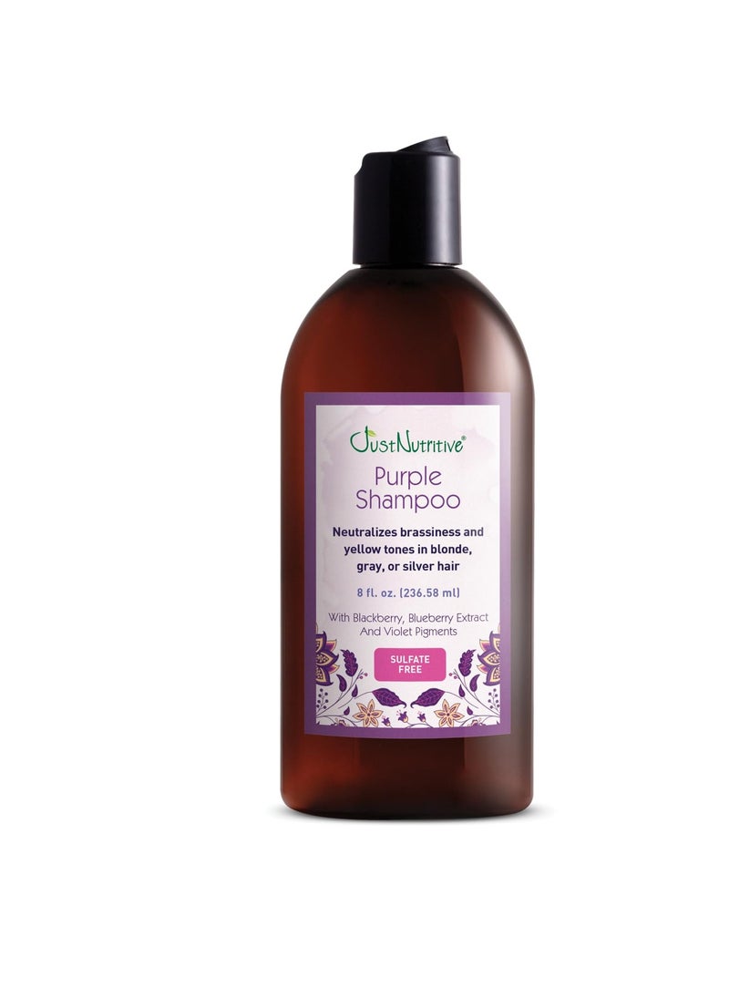 Just Nutritive Just Nutritive Purple Toning Shampoo for Blonde, Gray, White, Silver, and Bleached Hair - Eliminate Brassiness, Boost Shine, Repairs, Hydrates, Sulfate-Free, Paraben-Free, Anti-Yellowing, 8 oz.  - Image 1