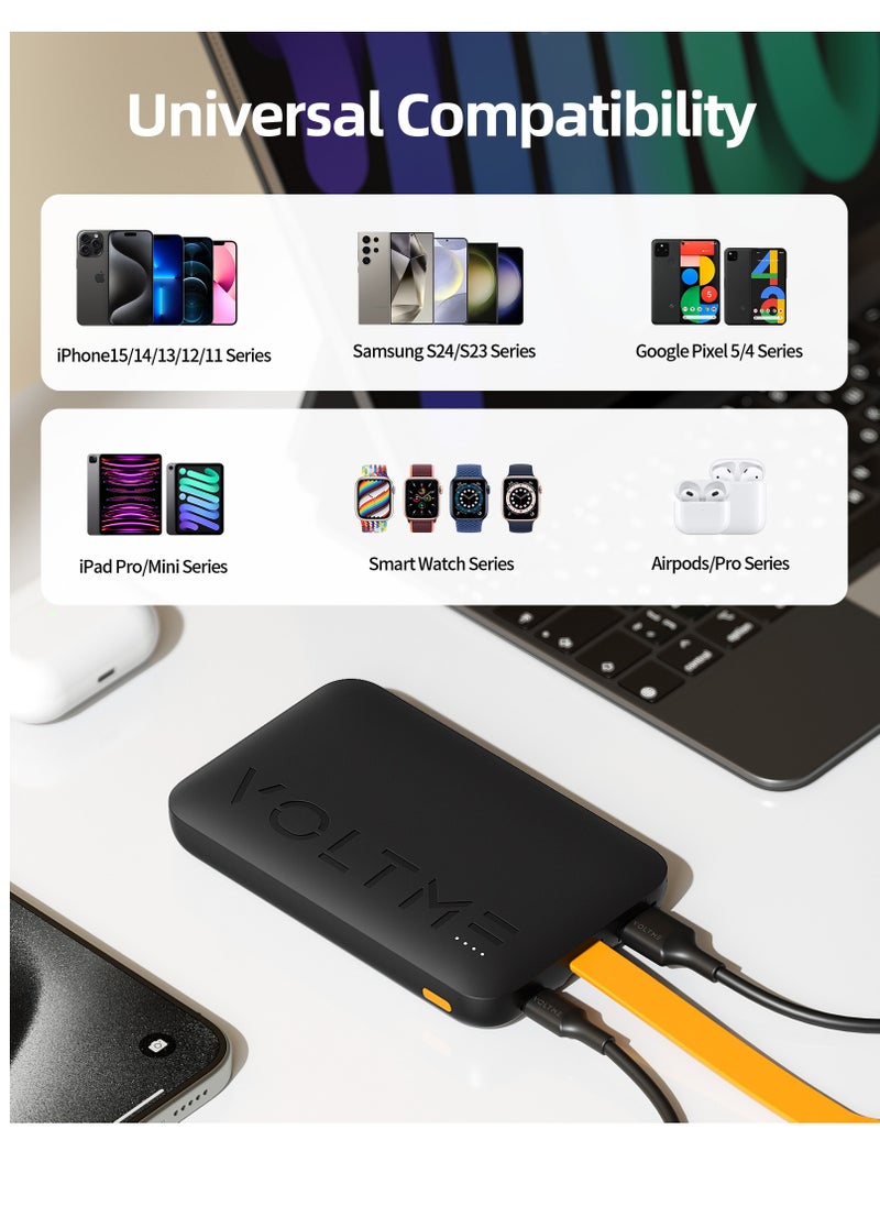 VOLTME - 10000 mAh 10000mAh USB C Fast Charging Power Bank, Built-in Type-C Cable, High-Speed 22.5W Ultra Slim and Compact Battery Pack, PD 20W iPhone Portable Charger, 3 Output Battery Pack Compatible with iPhone 16/15/14/13/12 Series, Samsung S24/S23/S22, iPad Pro/Air, AirPods, Android Devices, Lightweight & Travel-Friendly Charger (Black) - Image 1