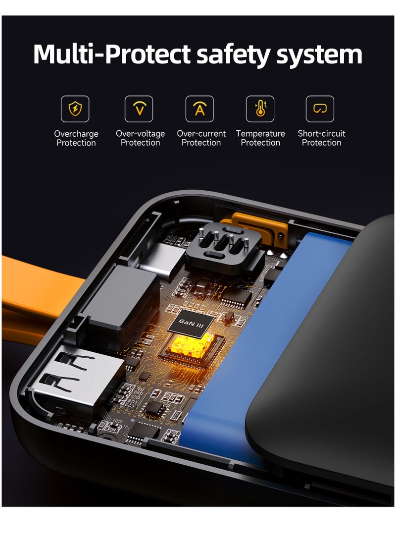 VOLTME - 10000 mAh 10000mAh USB C Fast Charging Power Bank, Built-in Type-C Cable, High-Speed 22.5W Ultra Slim and Compact Battery Pack, PD 20W iPhone Portable Charger, 3 Output Battery Pack Compatible with iPhone 16/15/14/13/12 Series, Samsung S24/S23/S22, iPad Pro/Air, AirPods, Android Devices, Lightweight & Travel-Friendly Charger (Black) - Image 1