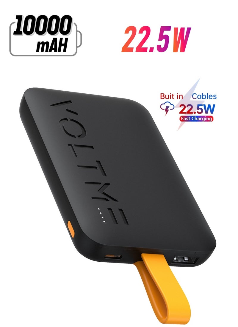 VOLTME - 10000 mAh 10000mAh USB C Fast Charging Power Bank, Built-in Type-C Cable, High-Speed 22.5W Ultra Slim and Compact Battery Pack, PD 20W iPhone Portable Charger, 3 Output Battery Pack Compatible with iPhone 16/15/14/13/12 Series, Samsung S24/S23/S22, iPad Pro/Air, AirPods, Android Devices, Lightweight & Travel-Friendly Charger (Black) - Image 1