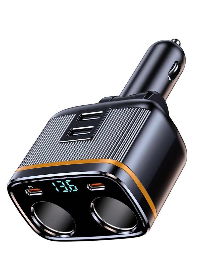USB C Car Charger Adapter, 145W Super Fast Cigarette Lighter USB Charger Adapter, with LED Voltmeter, USB C +USB A Car Phone Charger Adapter, for iPhone Samsung  More - Image 1