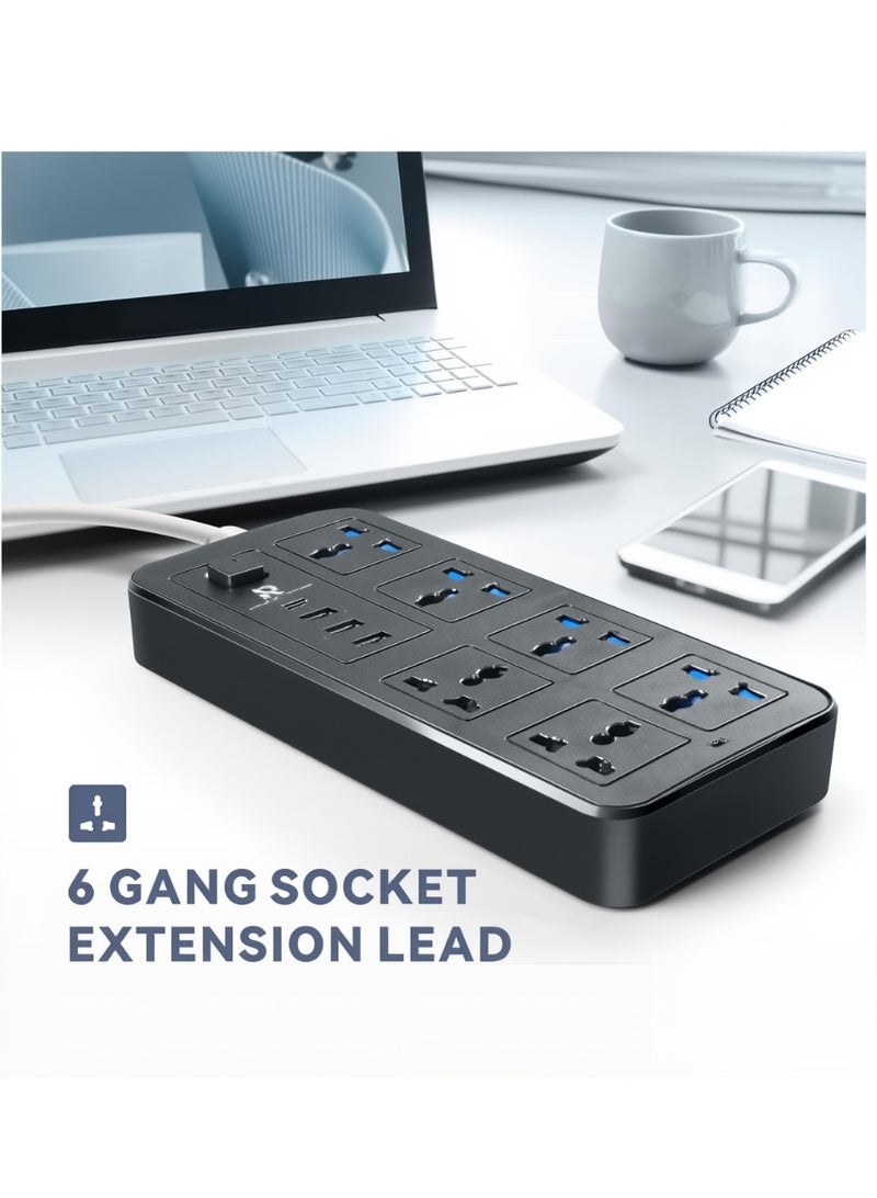 روينغدا 5 أمتار التمديد العالمي الرصاص مع وظيفة متعددة المملكة المتحدة التوصيل 3 دبوس منفذ المقابس مع 6 عصابة 3 منفذ USB 1 نوع-C منفذ 5M المقابس الكهربائي الشريط الرئيسي للمطبخ المنزلي والمكتب 5 أمتار - Image 3