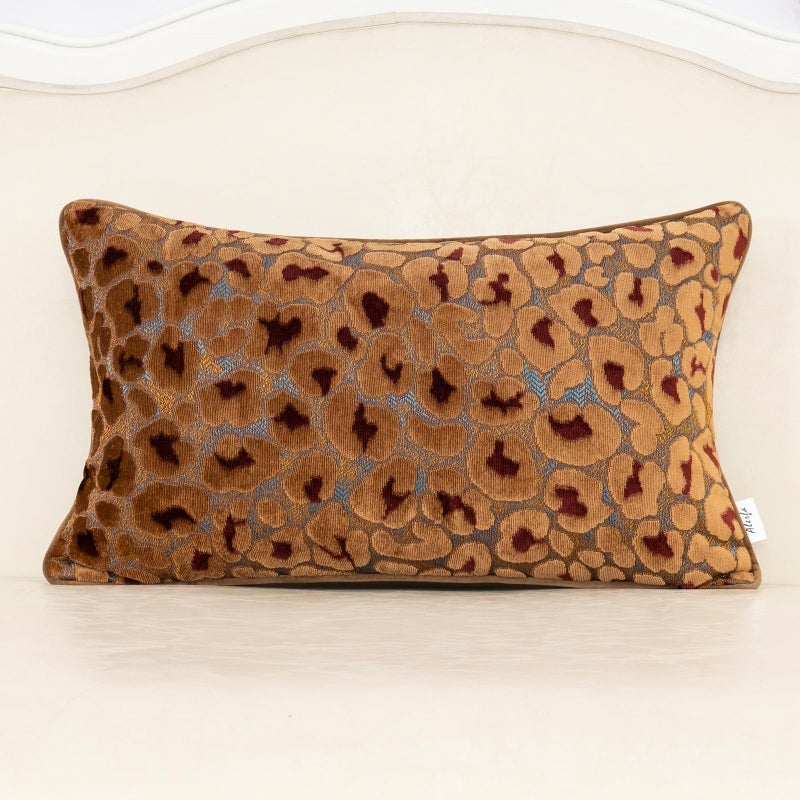 Alerfa Brown Floral Throw Pillow Cover 12 x 20 Inch Cut Velvet Rectange Luxury Decorative Lumbar Pillow Cover for Couch Living Room Bedroom - Image 1