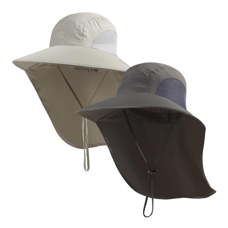 KOOLSOLY Outdoor Sun Hat for Men with 50 UPF Protection Safari Cap Wide Brim Fishing Hat with Neck Flap for Dad - Image 2