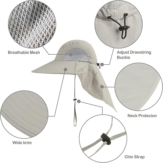 KOOLSOLY Outdoor Sun Hat for Men with 50 UPF Protection Safari Cap Wide Brim Fishing Hat with Neck Flap for Dad - Image 3