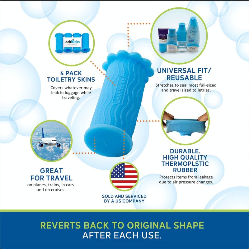 Rinseroo LeakLocks® Toiletry Skins™ Elastic Sleeve for Leak Proofing Travel Container in Luggage. For Standard and Travel Sized Toiletries. Reusable Accessory for Travel Bag Suitcase and Carry-on Luggage - Image 5