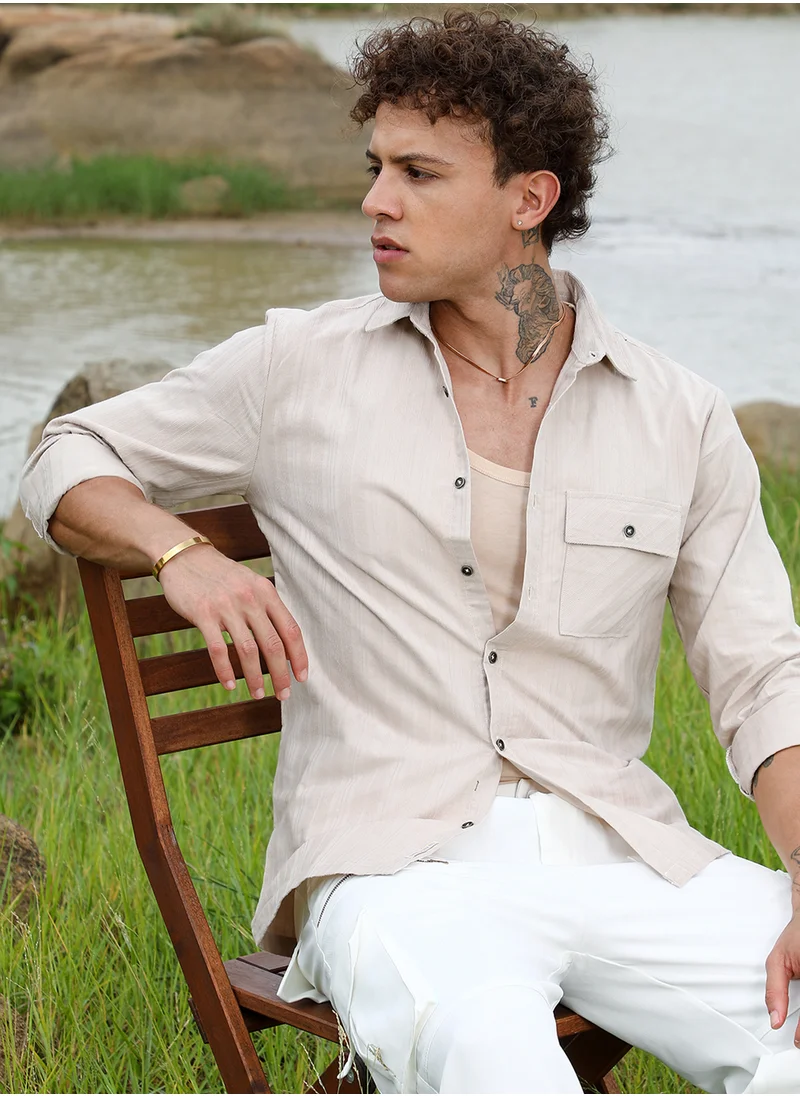 Campus Sutra Men's Peanut Brown Multitrack-Striped Shirt