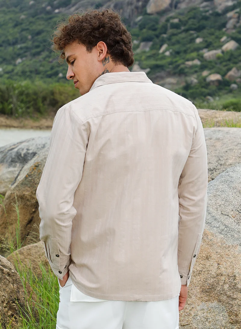 كامبوس سوترا Men's Peanut Brown Multitrack-Striped Shirt
