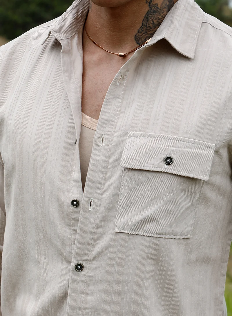 كامبوس سوترا Men's Peanut Brown Multitrack-Striped Shirt