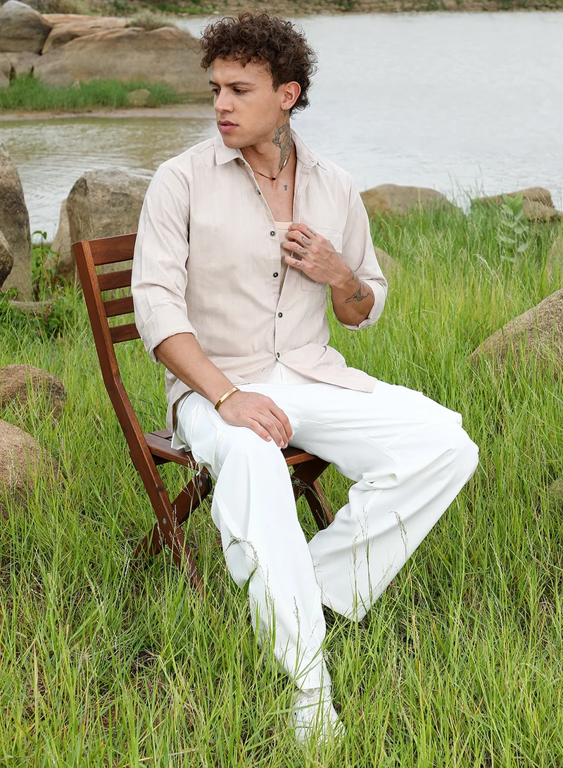 كامبوس سوترا Men's Peanut Brown Multitrack-Striped Shirt