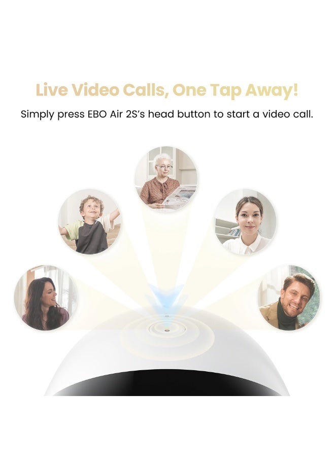 اينابوت Enabot Air 2S FamilyBot كاميرا روبوت منزلية. كاميرا داخلية للحيوانات الأليفة بدقة 2.5K، كاميرا روبوت قابلة للحركة، فيديو ثنائي الاتجاه، شحن تلقائي، عمر بطارية طويل، صورة وجه مخصصة، رؤية ليلية - Image 5