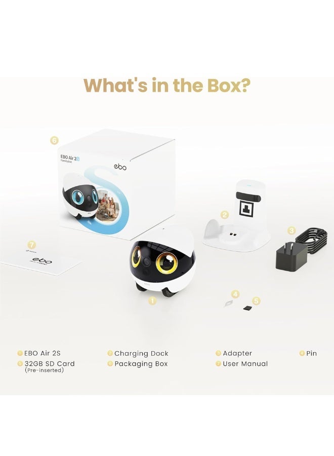 اينابوت Enabot Air 2S FamilyBot كاميرا روبوت منزلية. كاميرا داخلية للحيوانات الأليفة بدقة 2.5K، كاميرا روبوت قابلة للحركة، فيديو ثنائي الاتجاه، شحن تلقائي، عمر بطارية طويل، صورة وجه مخصصة، رؤية ليلية - Image 2