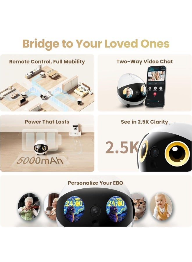 اينابوت Enabot Air 2S FamilyBot كاميرا روبوت منزلية. كاميرا داخلية للحيوانات الأليفة بدقة 2.5K، كاميرا روبوت قابلة للحركة، فيديو ثنائي الاتجاه، شحن تلقائي، عمر بطارية طويل، صورة وجه مخصصة، رؤية ليلية - Image 3