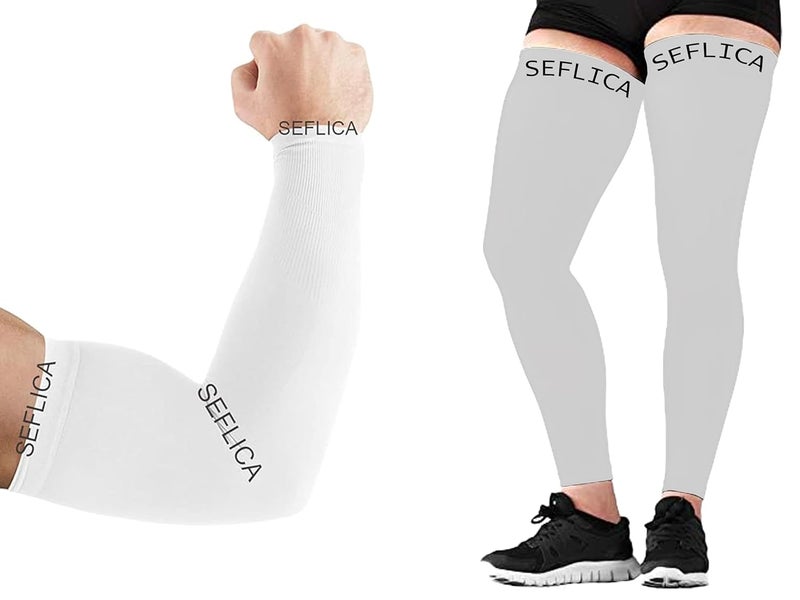 SEFLICA® UV Sun Protection Arm & Leg Sleeves Combo for Men & Women | UPF 50+ Cooling Sleeves for Outdoor Sports, Cycling, Running, Driving & Sunburn Protection | Anti-Tan - Image 1