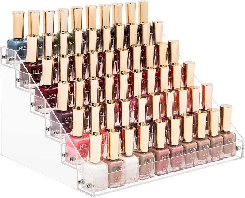Benbilry 6 Tiers Acrylic Nail Polish Organizer 72 Bottles Essential Oil Stand Clear Holder Sunglasses Eyeglasses Display Makeup Organizer(6 Tiers)