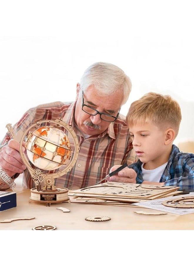 Robotime ROBOTIME Wooden Puzzles for Adults Luminous Globe ST003, Toy Building Sets for Adults, Wooden Globe Model Kits with LED Light, House Warming Gifts New Home/Anniversary/Birthday/Teacher/Dad Gift  - Image 2