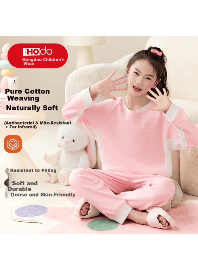 Hodo Kids Girls' 100% Cotton Spring Summer Long Sleeve Pajama Set Casual Homewear For Older Children And Toddlers - Image 1