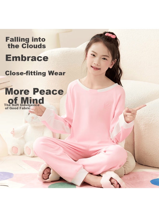 Hodo Kids Girls' 100% Cotton Spring Summer Long Sleeve Pajama Set Casual Homewear For Older Children And Toddlers - Image 2